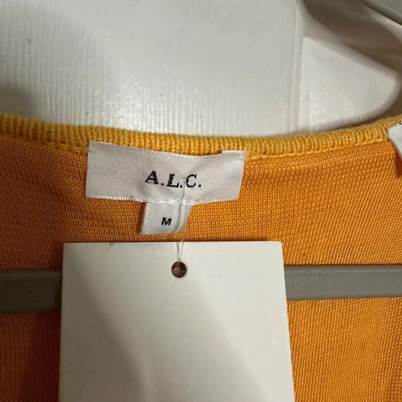 A.L.C. Gigi Crochet Knit Dress Yellow Women's Size Medium Elastic Cuffs Mini - Picture 5 of 7